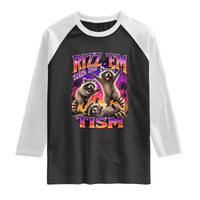 Rizz Em With The Tism Funny Raccoon Raglan Shirt Trash Panda Vintage Bootleg Graphic