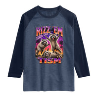 Rizz Em With The Tism Funny Raccoon Raglan Shirt Trash Panda Vintage Bootleg Graphic