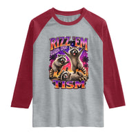 Rizz Em With The Tism Funny Raccoon Raglan Shirt Trash Panda Vintage Bootleg Graphic