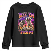 Rizz Em With The Tism Funny Raccoon Youth Sweatshirt Trash Panda Vintage Bootleg Graphic
