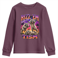 Rizz Em With The Tism Funny Raccoon Youth Sweatshirt Trash Panda Vintage Bootleg Graphic