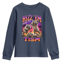 Rizz Em With The Tism Funny Raccoon Youth Sweatshirt Trash Panda Vintage Bootleg Graphic