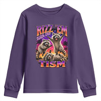 Rizz Em With The Tism Funny Raccoon Youth Sweatshirt Trash Panda Vintage Bootleg Graphic
