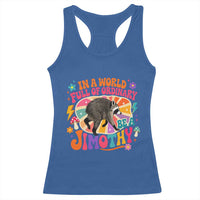 In A World Full Of Ordinary Be A Jimothy Psychedelic Style Racerback Tank Top Retro Groovy Seattle Raccoon Legend Graphic