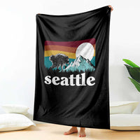 Seattle WA Mountains Jimothy the Raccoon Graphic Throw Blanket Retro Vintage Sunset Viral Trash Panda Feral Legend