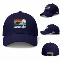 Seattle WA Mountains Jimothy the Raccoon Graphic Baseball Cap Retro Vintage Sunset Viral Trash Panda Feral Legend