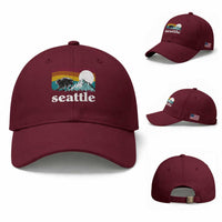 Seattle WA Mountains Jimothy the Raccoon Graphic Baseball Cap Retro Vintage Sunset Viral Trash Panda Feral Legend