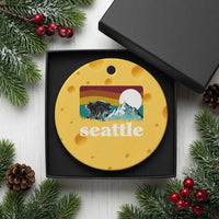 Seattle WA Mountains Jimothy the Raccoon Graphic Ceramic Ornament Retro Vintage Sunset Viral Trash Panda Feral Legend