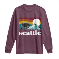 Seattle WA Mountains Jimothy the Raccoon Graphic Long Sleeve Shirt Retro Vintage Sunset Viral Trash Panda Feral Legend