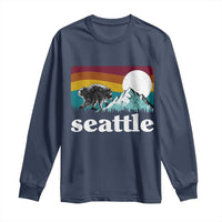 Seattle WA Mountains Jimothy the Raccoon Graphic Long Sleeve Shirt Retro Vintage Sunset Viral Trash Panda Feral Legend