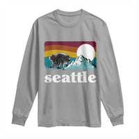 Seattle WA Mountains Jimothy the Raccoon Graphic Long Sleeve Shirt Retro Vintage Sunset Viral Trash Panda Feral Legend