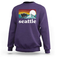 Seattle WA Mountains Jimothy the Raccoon Graphic Sweatshirt Retro Vintage Sunset Viral Trash Panda Feral Legend