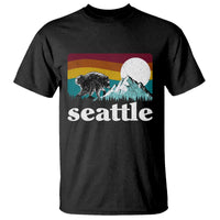 Seattle WA Mountains Jimothy the Raccoon Graphic T Shirt Retro Vintage Sunset Viral Trash Panda Feral Legend