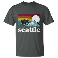Seattle WA Mountains Jimothy the Raccoon Graphic T Shirt Retro Vintage Sunset Viral Trash Panda Feral Legend