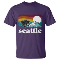 Seattle WA Mountains Jimothy the Raccoon Graphic T Shirt Retro Vintage Sunset Viral Trash Panda Feral Legend