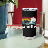 Seattle WA Mountains Jimothy the Raccoon Graphic Tumbler Cup Retro Vintage Sunset Viral Trash Panda Feral Legend