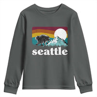 Seattle WA Mountains Jimothy the Raccoon Graphic Youth Sweatshirt Retro Vintage Sunset Viral Trash Panda Feral Legend