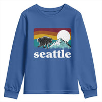 Seattle WA Mountains Jimothy the Raccoon Graphic Youth Sweatshirt Retro Vintage Sunset Viral Trash Panda Feral Legend