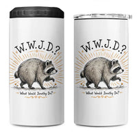 What Would Jimothy Do WWJD Funny Parody 4 in 1 Can Cooler Tumbler Viral Seattle Raccoon Meme Feral Legend Humor