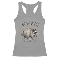 What Would Jimothy Do WWJD Funny Parody Racerback Tank Top Viral Seattle Raccoon Meme Feral Legend Humor