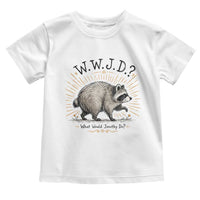 What Would Jimothy Do WWJD Funny Parody Toddler T Shirt Viral Seattle Raccoon Meme Feral Legend Humor