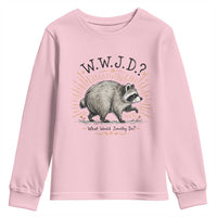 What Would Jimothy Do WWJD Funny Parody Youth Sweatshirt Viral Seattle Raccoon Meme Feral Legend Humor
