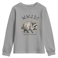What Would Jimothy Do WWJD Funny Parody Youth Sweatshirt Viral Seattle Raccoon Meme Feral Legend Humor
