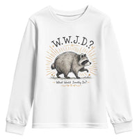 What Would Jimothy Do WWJD Funny Parody Youth Sweatshirt Viral Seattle Raccoon Meme Feral Legend Humor