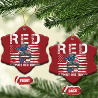 Red Friday Christmas Ornament R.E.D Remember Everyone Deployed American Flag Messy Bun - Wonder Print Shop