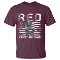 Red Friday T Shirt R.E.D Remember Everyone Deployed American Flag Messy Bun - Wonder Print Shop