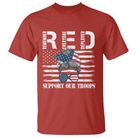 Red Friday T Shirt R.E.D Remember Everyone Deployed American Flag Messy Bun - Wonder Print Shop