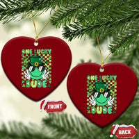 Retro St Patrick's Day Ceramic Ornament One Lucky Dude Green Checkered Heart Groovy - Wonder Print Shop