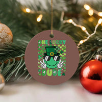Retro St Patrick's Day Ceramic Ornament One Lucky Dude Green Checkered Heart Groovy - Wonder Print Shop