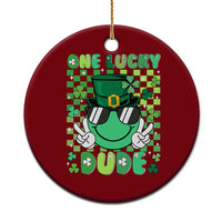 Retro St Patrick's Day Ceramic Ornament One Lucky Dude Green Checkered Heart Groovy - Wonder Print Shop