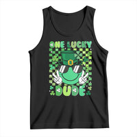 Retro St Patrick's Day Tank Top One Lucky Dude Green Checkered Heart Groovy