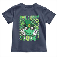 Retro St Patrick's Day Toddler T Shirt One Lucky Dude Green Checkered Heart Groovy