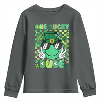 Retro St Patrick's Day Youth Sweatshirt One Lucky Dude Green Checkered Heart Groovy