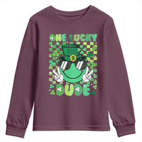 Retro St Patrick's Day Youth Sweatshirt One Lucky Dude Green Checkered Heart Groovy