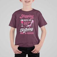 Stepping Into My 60th Birthday T Shirt For Kid Like A Queen Pink Wine Glass
