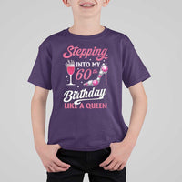Stepping Into My 60th Birthday T Shirt For Kid Like A Queen Pink Wine Glass