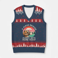 Funny Beaver Joke V-Neck Knit Sweater Vest A Clean Beaver Always Gets More Wood Adult Humor - Wonder Print Shop