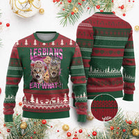 Lesbians Eat What Ugly Christmas Sweater Funny LGBTQ+ Pride Cats Meme Feline Lover Bootleg - Wonder Print Shop