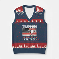 Trapping American Heritage V-Neck Knit Sweater Vest Patriotic Trap Hunting Trapper - Wonder Print Shop