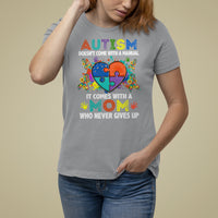 Autism Mom Who Never Gives Up Puzzle Piece Heart Support Autistic Autism Awareness Month T Shirt For Women - Wonder Print Shop