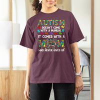 Autism Mom Who Never Gives Up Messy Bun Support Autistic Autism Awareness Month T Shirt For Women - Wonder Print Shop