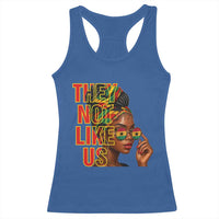 They Not Like Us Afro Queen Racerback Tank Top Melanin Magic Woman witth Headwrap and Sunglasses - Wonder Print Shop