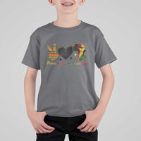 Peace Love Juneteenth T Shirt For Kid 1865 Heart Kente Peace Sign Africa Fist - Wonder Print Shop