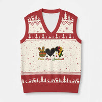 Peace Love Juneteenth V-Neck Knit Sweater Vest 1865 Heart Kente Peace Sign Africa Fist - Wonder Print Shop