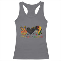 Peace Love Juneteenth Racerback Tank Top 1865 Heart Kente Peace Sign Africa Fist - Wonder Print Shop