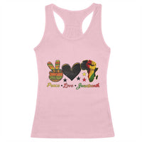 Peace Love Juneteenth Racerback Tank Top 1865 Heart Kente Peace Sign Africa Fist - Wonder Print Shop